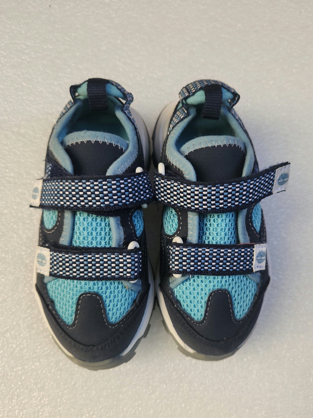 Timberland Kids Navy and Aqua Hook-and-Loop Sneakers